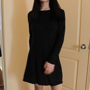 Long Sleeve Lettuce Hem Black Dress